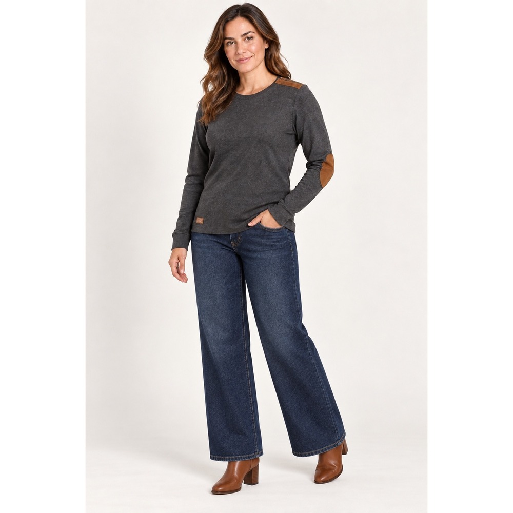 Lauren Ralph Lauren Elbow Patch Top Gray Old Money Dark Academia L